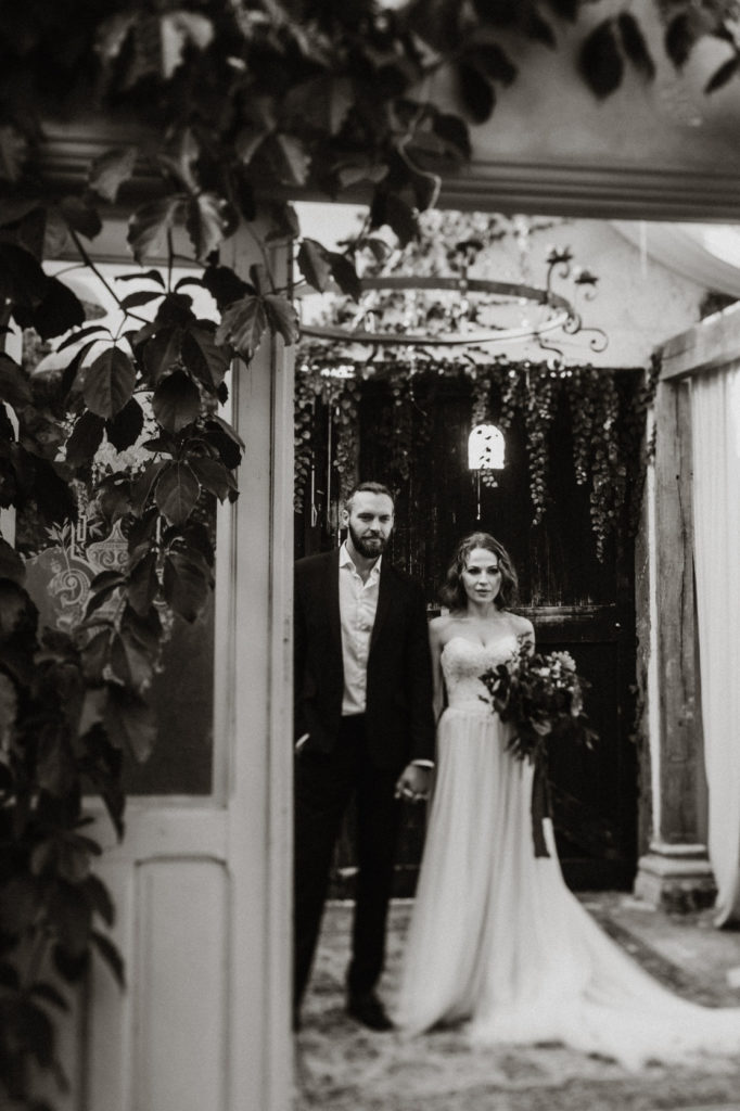 Fall inspired wedding styling workshop-Lovely and Planned-couple portrait in black and white