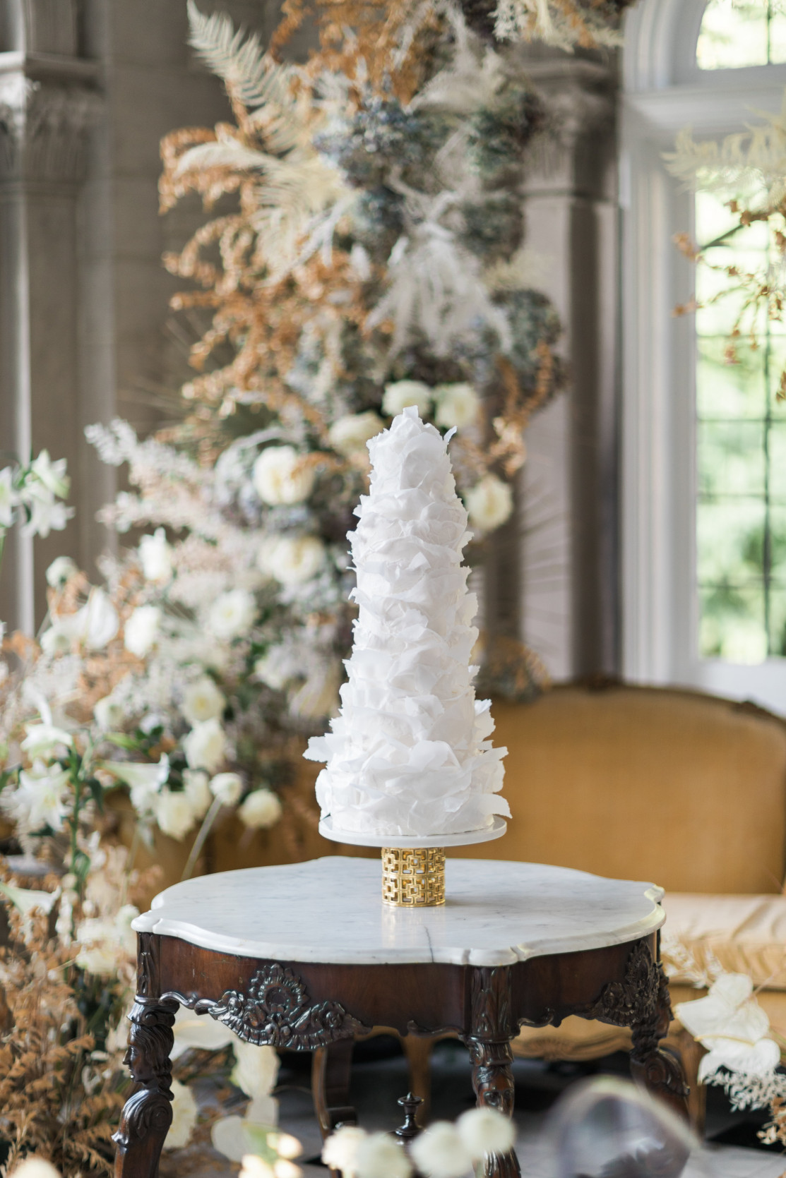 Delicate sugar ruffles wedding cake. Created for a beautiful micro wedding in a historic venue.