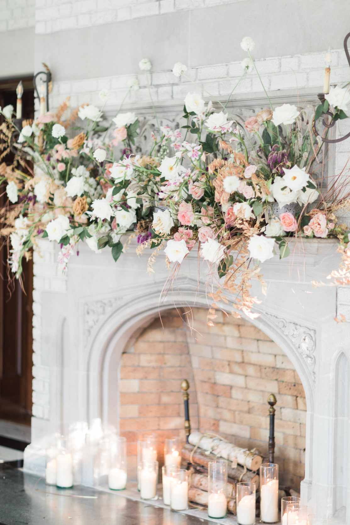 Mantel florals created by Isibeal Studio. Created for a beautiful micro wedding in a historic venue. Decadent yet delicate style.