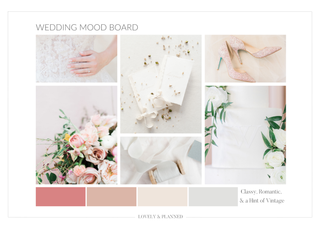 How to plan a destination wedding - part 1

Wedding mood board to convey a classy, romantic wedding vision with a hint of vintage. 